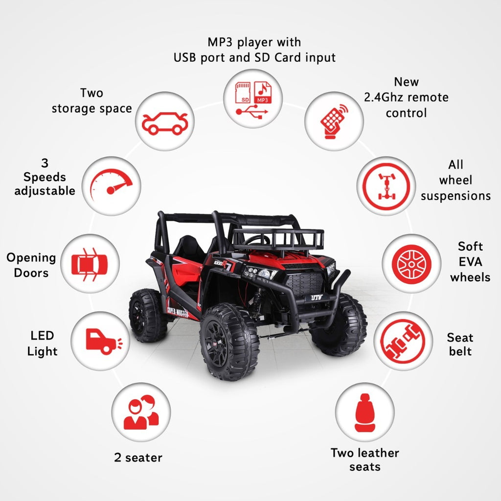UTV 24V – Buggy électrique enfant 2 places | Rouge