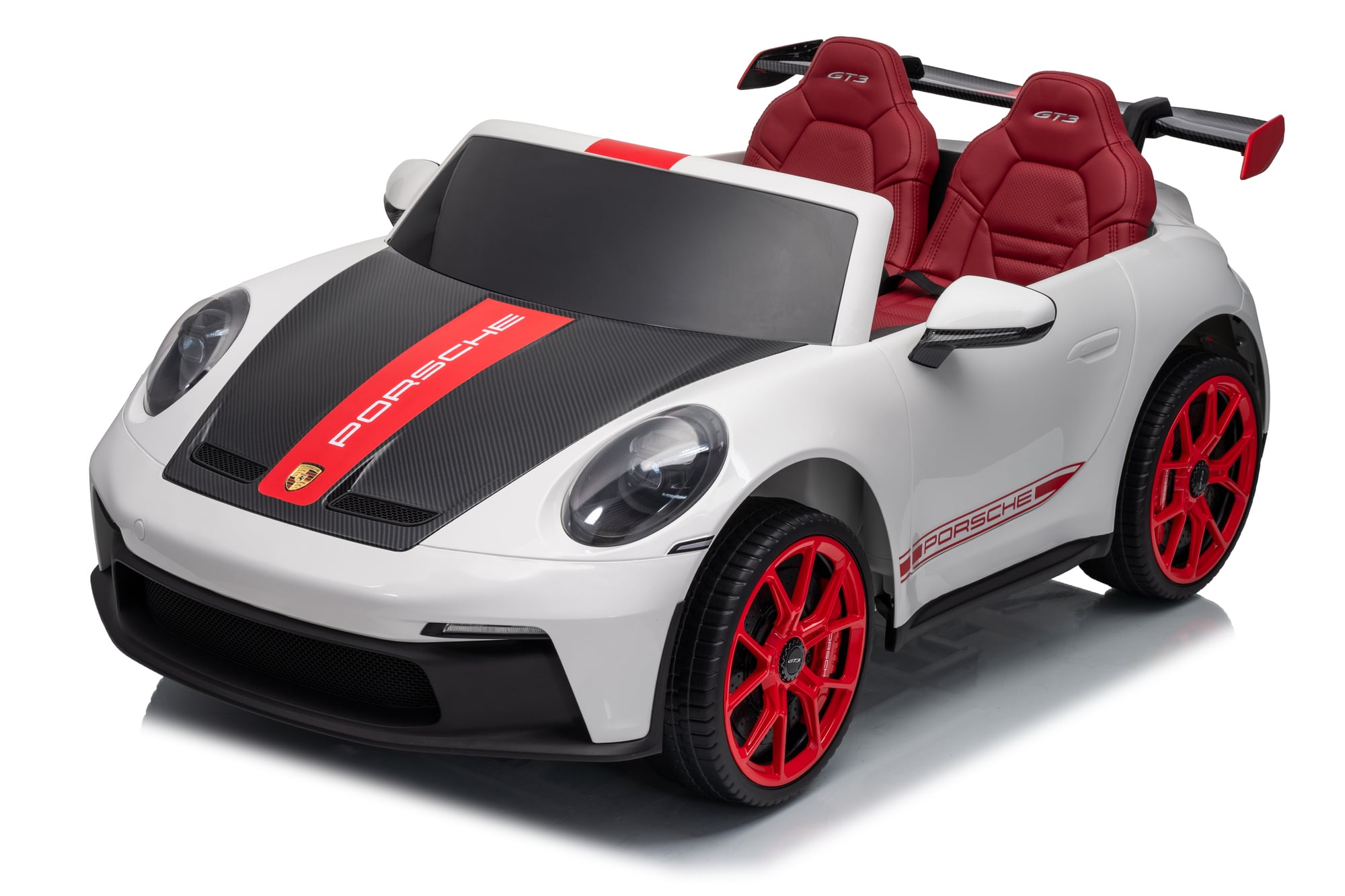 Porsche 911 GT3 RS 24V – Voiture électrique enfant 2 places | Sièges cuir rouge & roues EVA